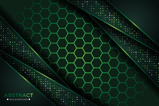 Abstract dark green overlap with glitters dots and hexagon background vector