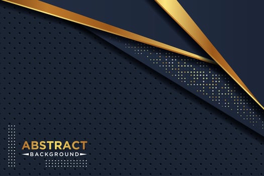 Abstract dark navy blue overlap layers with golden line, circle mesh Texture with silver and golden glitters dots element decoration. EPS10 vector
