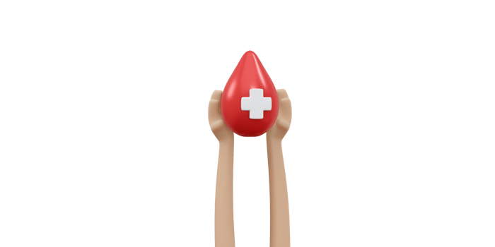 3D rendering of hand holding blod drop concept of blood organ donation png