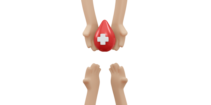 3D rendering of hand holding blod drop concept of blood organ donation png