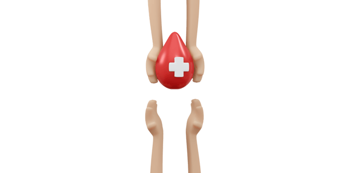 3D rendering of hand holding blod drop concept of blood organ donation png