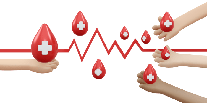 3D rendering of hand holding blod drop concept of blood organ donation png