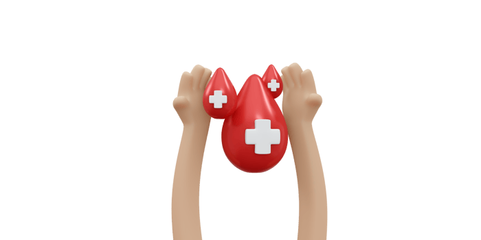 3D rendering of hand holding blod drop concept of blood organ donation png