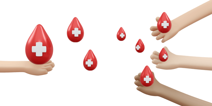 3D rendering of hand holding blod drop concept of blood organ donation png