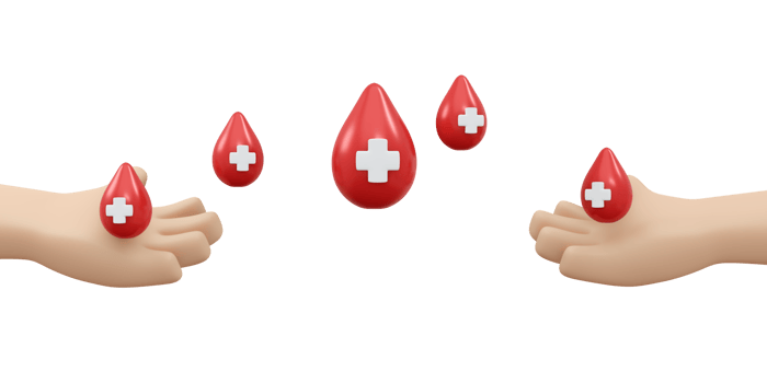 3D rendering of hand holding blod drop concept of blood organ donation png
