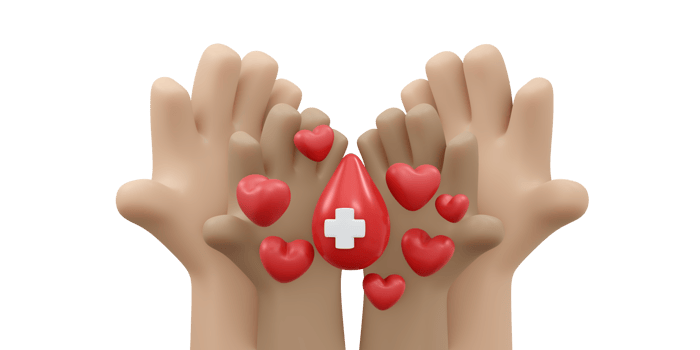 3D rendering of hand holding blod drop concept of blood organ donation png