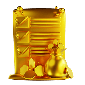 3D illustration golden document general coin bag png