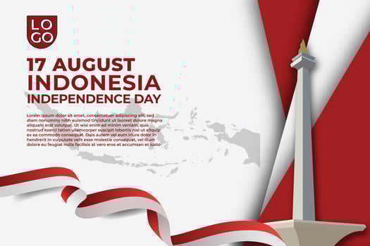 Simple white Template 3d Indonesia Independence day with Indonesia map,flag and Monas Landmark vector