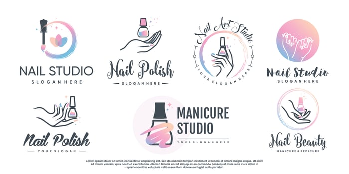 Set of nail beauty logo design for with creative element concept Premium Vector