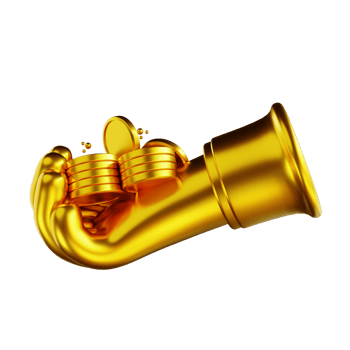 3D illustration golden hand and general coin pile png