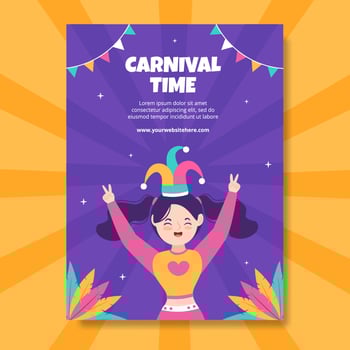 Happy Carnival Party Poster Template Cartoon Background Vector Illustration