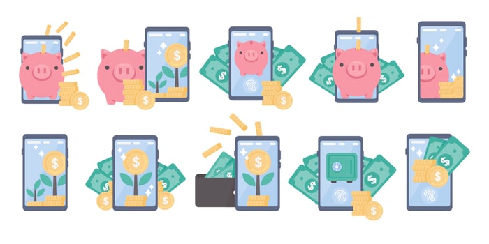 The money is on the mobile phone. online billing concept vector