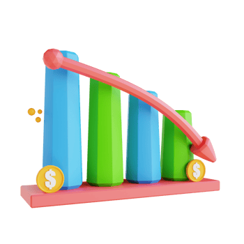 3D illustration low poly graph down png