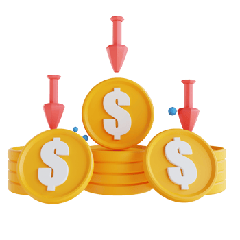 3D illustration low poly coin graph down png