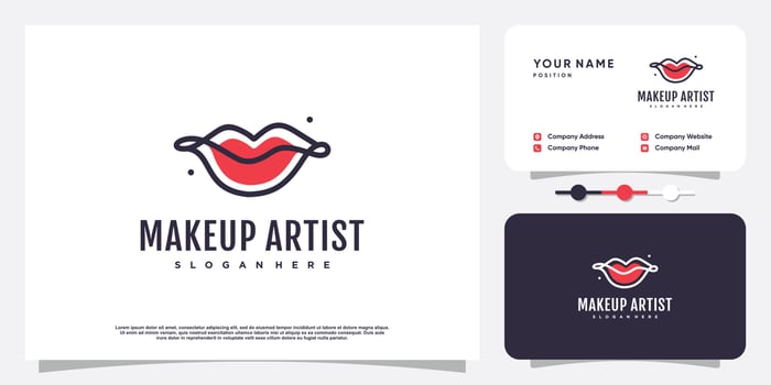 Makeup beauty logo design with lips concept Premium Vector