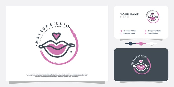 Makeup beauty logo design with lips concept Premium Vector