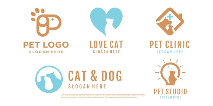 Pet logo design with creative unique element logo collection Premium Vector