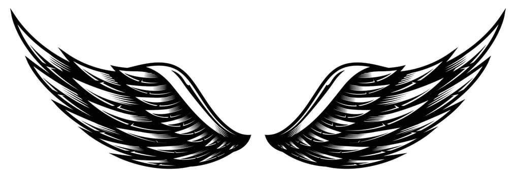 Couple of Wings Black and White Vector