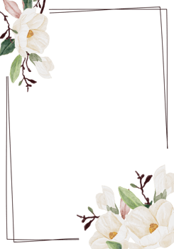 watercolor hand drawn white magnolia flower and green leaf branch bouquet wedding invitation card template collection png