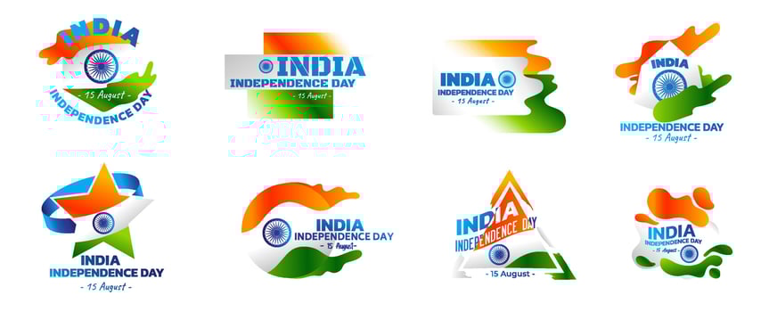 Happy independence day Sticker set, logo set, typography set , elements and decoration vector