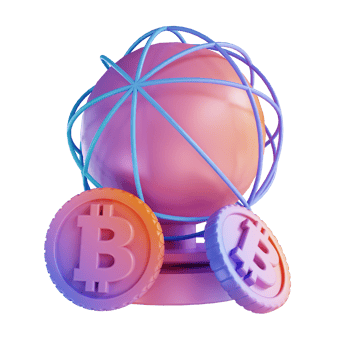 3D illustration colorful global bitcoin png