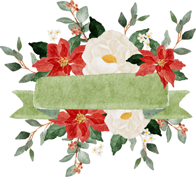 watercolor christmas flower bouquet wreath with ribbon banner for text png