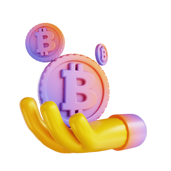 3D illustration colorful hand and bitcoin png
