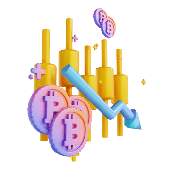 3D illustration colorful bitcoin candle stick down png