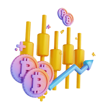 3D illustration colorful bitcoin candle stick up png
