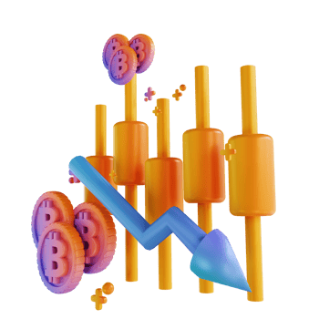 3D illustration colorful bitcoin candle stick down png