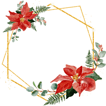 watercolor red poinsettia flower bouquet gold glitter frame png