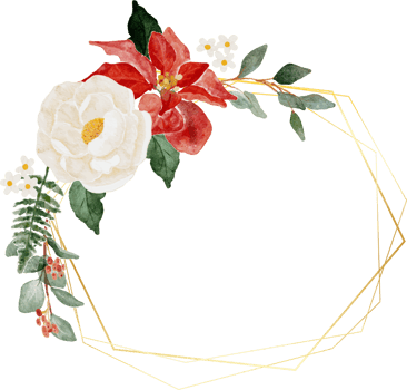 watercolor christmas flower bouquet wreath with gold frame png