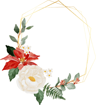 watercolor christmas flower bouquet wreath with gold frame png