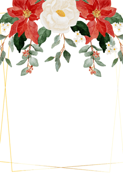watercolor christmas flower bouquet wreath with gold frame invitation card background png