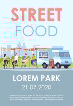 Street food brochure template. Ready takeaway meal restaurant. Flyer, booklet, leaflet concept with flat illustrations. Vector page layout for magazine. Advertising invitation with text space