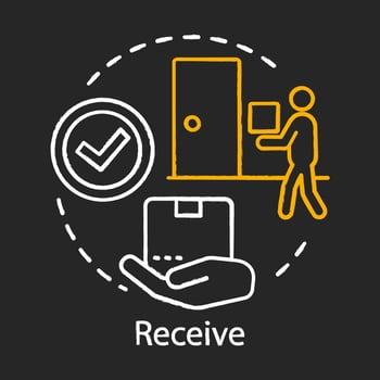 Receive concept chalk icon. Shipping service. Parcel delivery. Online shopping. Digital purchase. Courier service idea. Vector isolated chalkboard illustration