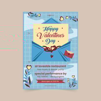 Happy Valentine's Day posters. Vector elegant template of a poster for a party of Valentine's day with paper hearts. Brochures design for promo flyers or covers in A4 format size.
