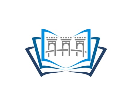 open book with bridge in center vector logo