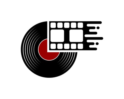 Black vinyl with fast reel film vector