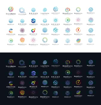 Big Set of Modern Circle Tech logo Wire Tech network designs vector