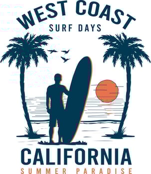 West Coast California Summer Paradise T-shirt Design vector