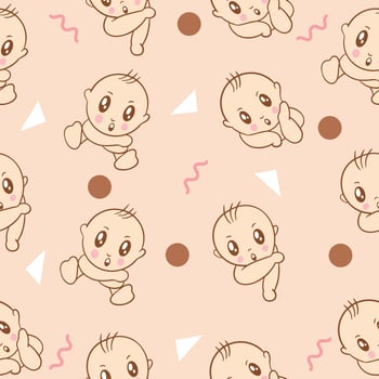 Set Cute Baby Babies Boy Cartoon Flat With Abstract Brown Object Collection Illustration Lite Pink. vector