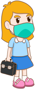cartoon student girl with mask png