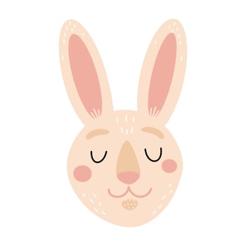 Cute rabbit face sleeping. Bunny head. Vector hand drawn illustration.