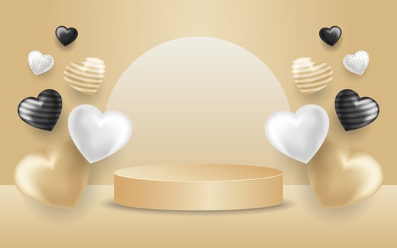 Lovely Podium with Realistic 3d Love Hearts vector