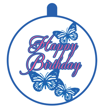 Happy birthday template, frame, ball. Butterflies, lettering. png