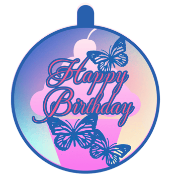 Happy Birthday ball. 3 d. Butterfly, cupcake  background. png