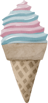 Watercolor ice cream in waffle cone png
