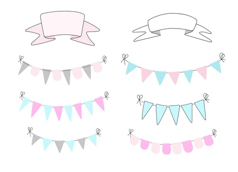 Festive multicolored flags on a string. Vector illustration for a holiday, for greeting cards.