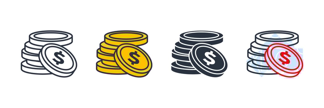 coin icon logo vector illustration. Money stacked coins symbol template for graphic and web design collection